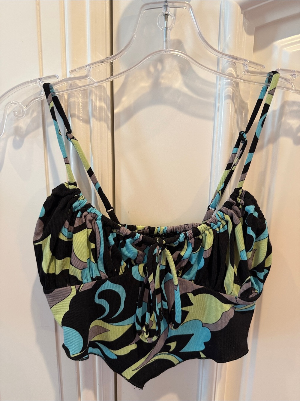 Urban Outfitters Black Floral-Print Cropped Cami with Blue & Lime Accents